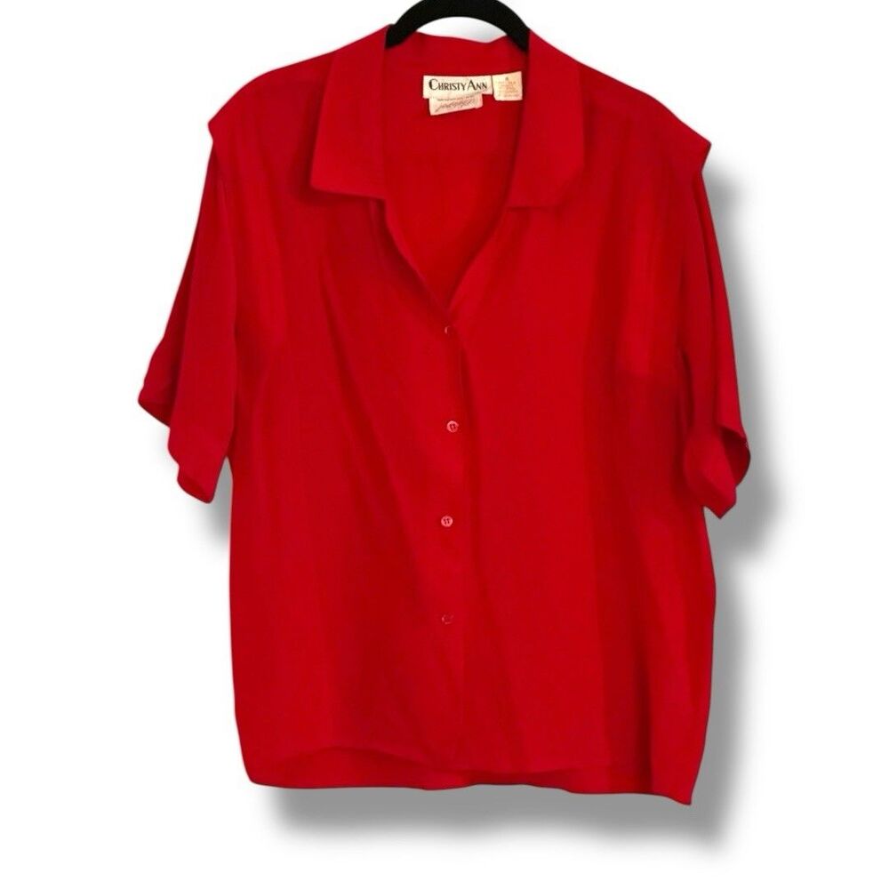 Christy Ann for Lord & Taylor Vintage ‘90s 100% silk blouse Red Short Sleeve
